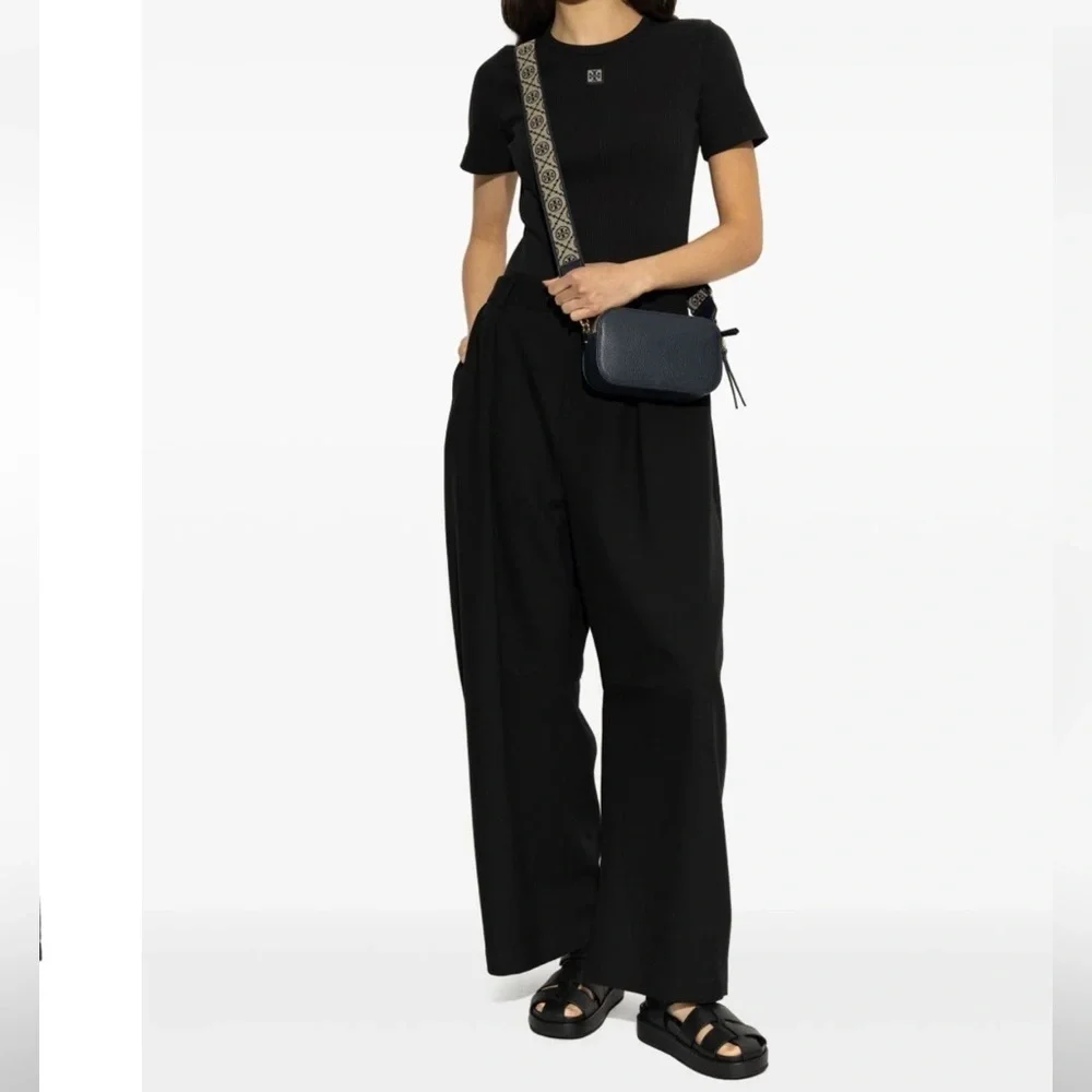 Tory Burch Black Fisherman Leather Sandals with Gold Logo